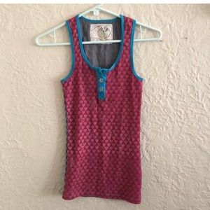 crafty couture striped pink blue and gray tank top w skulls and star buttons
